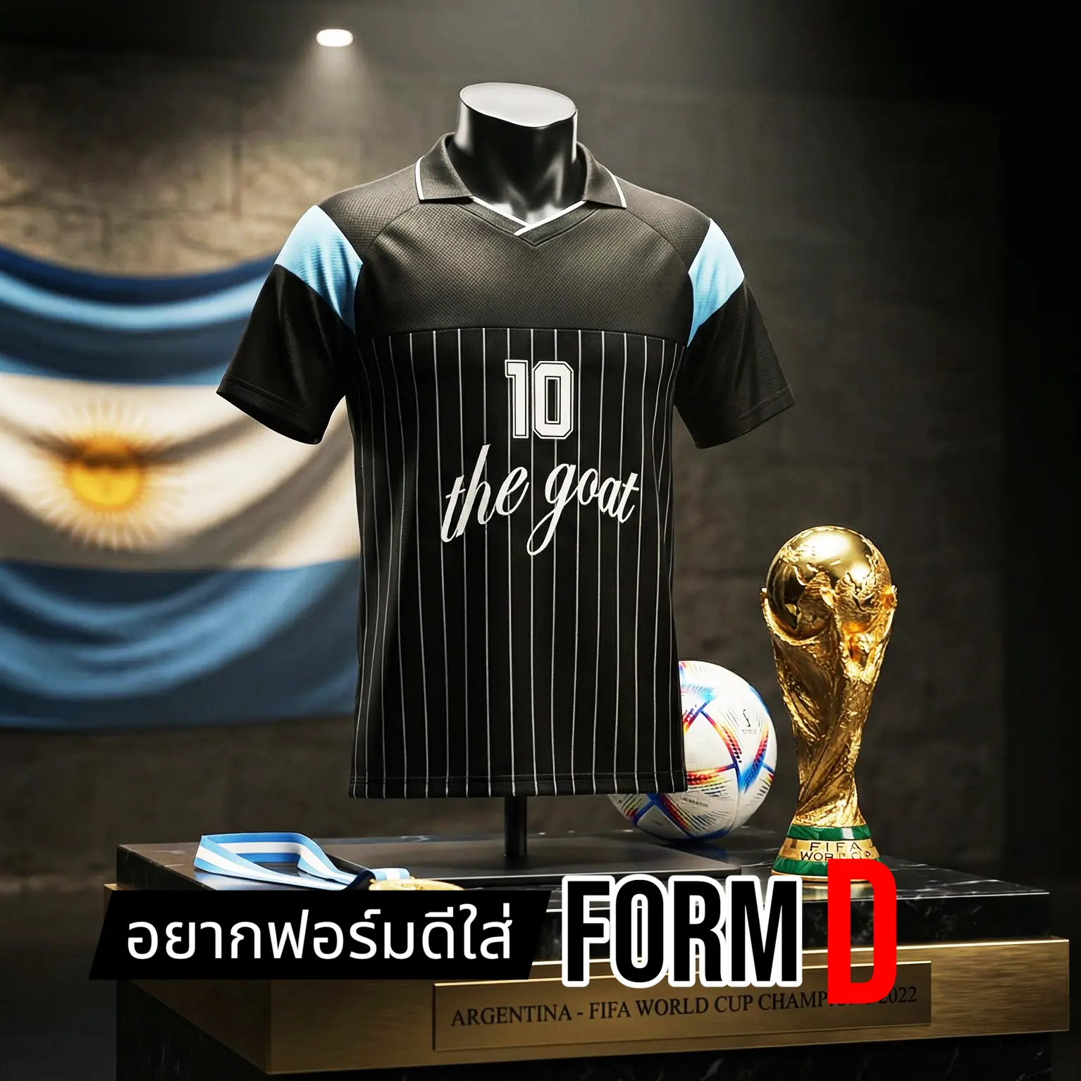 FORM D เสื้อกีฬาวินเทจ Black Argentina คอปก ทรง OVERSIZE