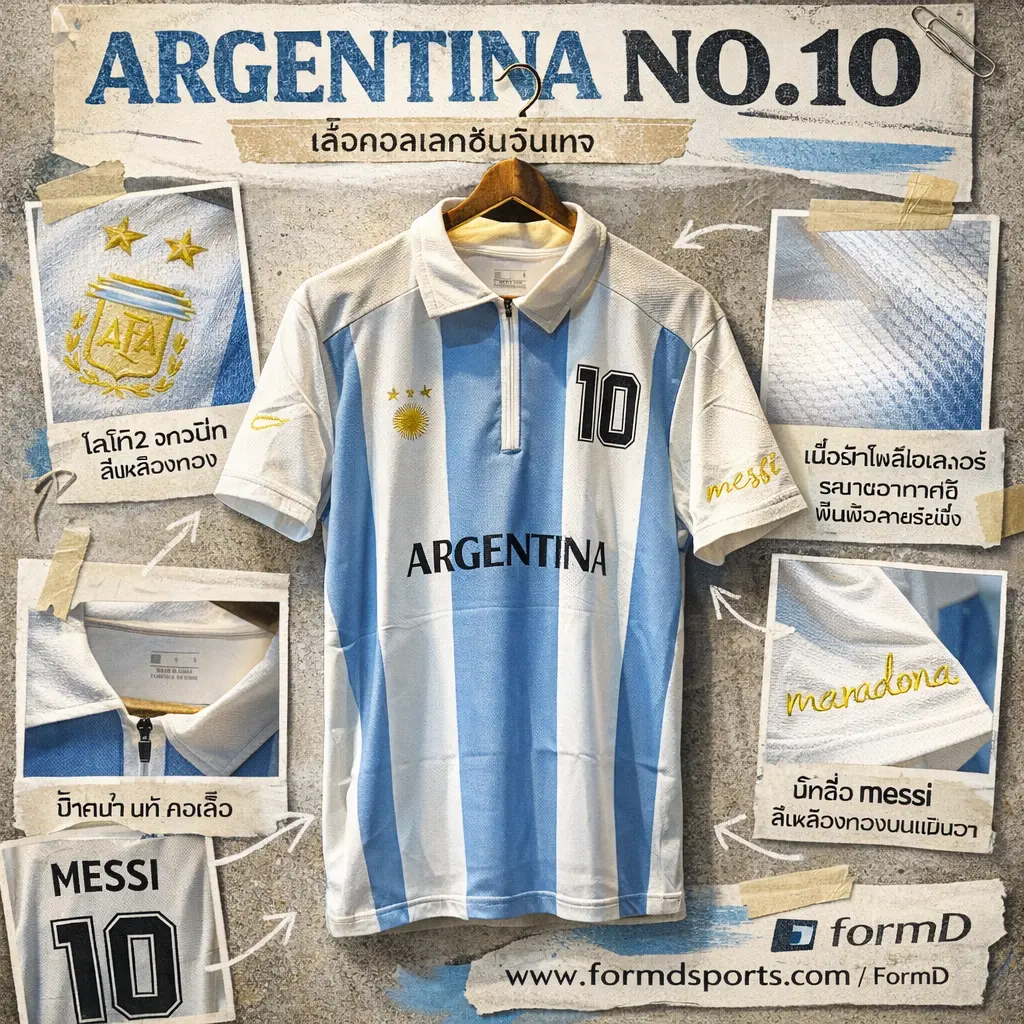 เสื้อฟุตบอลทีมชาติ Argentina สีขาวฟ้า คอซิบ ทรง OVERSIZE