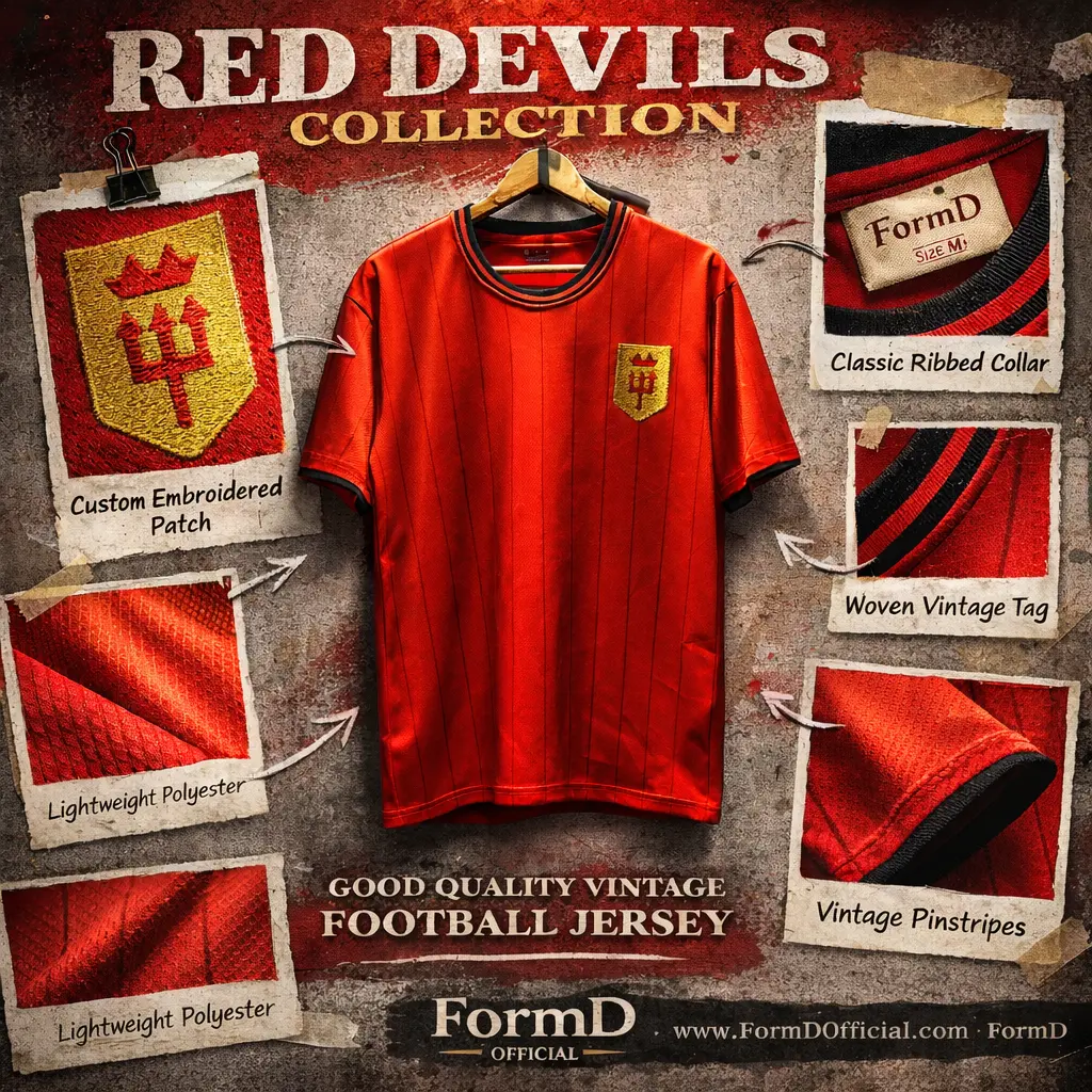 FormD Collection เสื้อฟุตบอลผีแดง คอกลม ทรงสตรีท วินเทจ ไซด์ใหญ่สุดอก 50 สำหรับแ